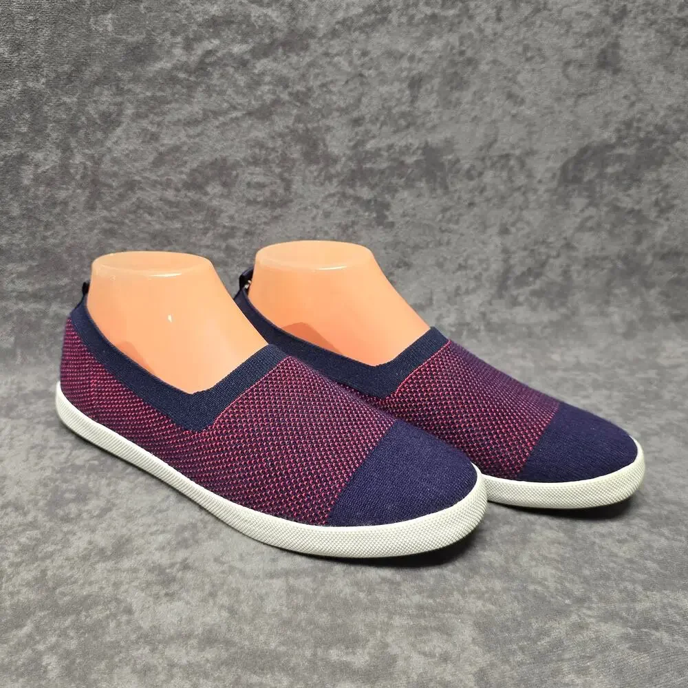 Nautica Dark Blue & Red Nautical Knit Flat Slip On Slide Sandal Shoe Women's
